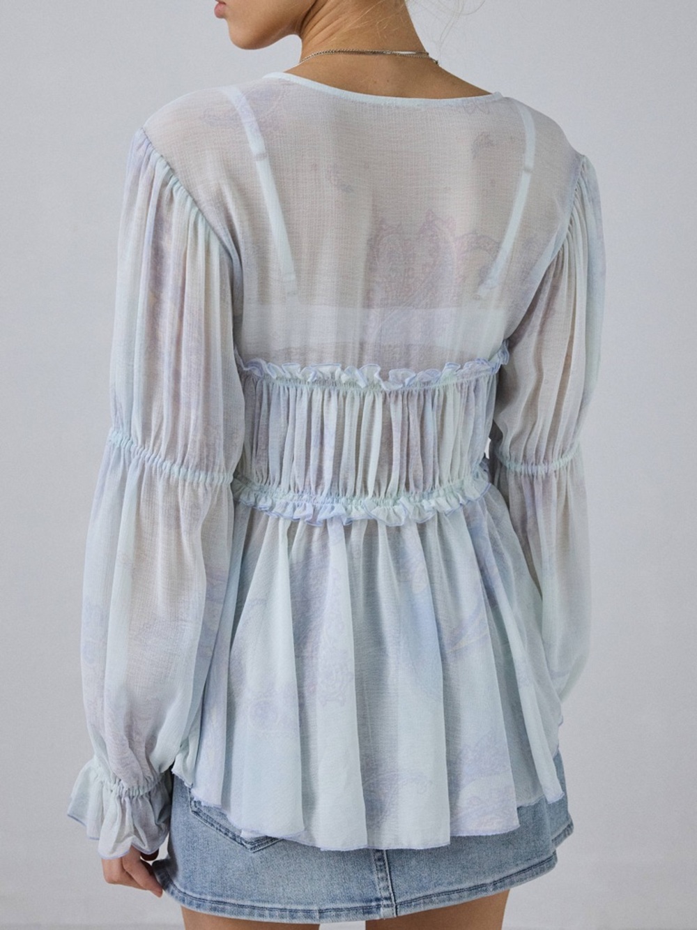 Kimchi Blue Amelia Sheer Tie-Front Blouse Size Medium Ethereal Feminine - Picture 4 of 5